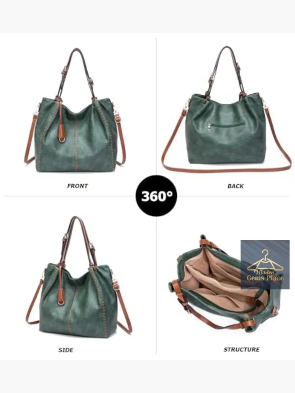 Vintage PU Hobo Shoulder Bag Bucket Tote Rivet Detail Purse